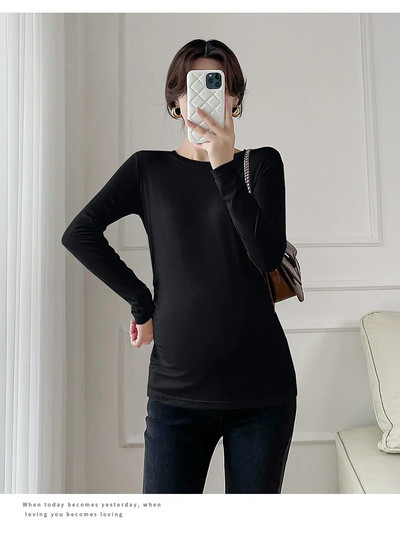 Tricou modal de toamnă pentru maternitate 2023, întins, pentru femei însărcinată, cămăși de bază, culoare uni, decolteu, subțire, pentru sarcină, tricouri de tricotat
