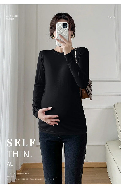 Tricou modal de toamnă pentru maternitate 2023, întins, pentru femei însărcinată, cămăși de bază, culoare uni, decolteu, subțire, pentru sarcină, tricouri de tricotat