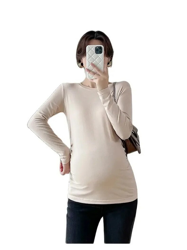 Tricou modal de toamnă pentru maternitate 2023, întins, pentru femei însărcinată, cămăși de bază, culoare uni, decolteu, subțire, pentru sarcină, tricouri de tricotat