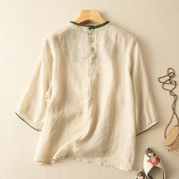 Бременна дамска риза от памучен лен в етнически стил Дамска ретро свободна риза с 3/4 ръкави Нова лятна риза за бременни LF073