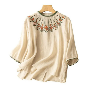 Бременна дамска риза от памучен лен в етнически стил Дамска ретро свободна риза с 3/4 ръкави Нова лятна риза за бременни LF073