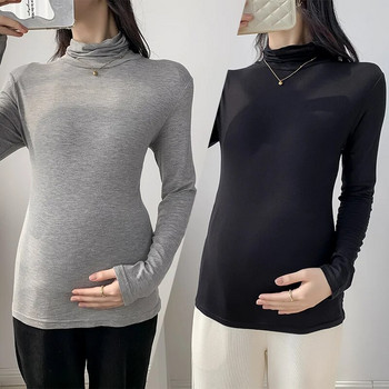 2023 Φθινόπωρο, Χειμώνας, Βαμβακερό μπλουζάκι μητρότητας με μακρυμάνικο ζιβάγκο έγκυος, λεπτή βασική μπλούζα Τεντωμένα μπλουζάκια εγκυμοσύνης