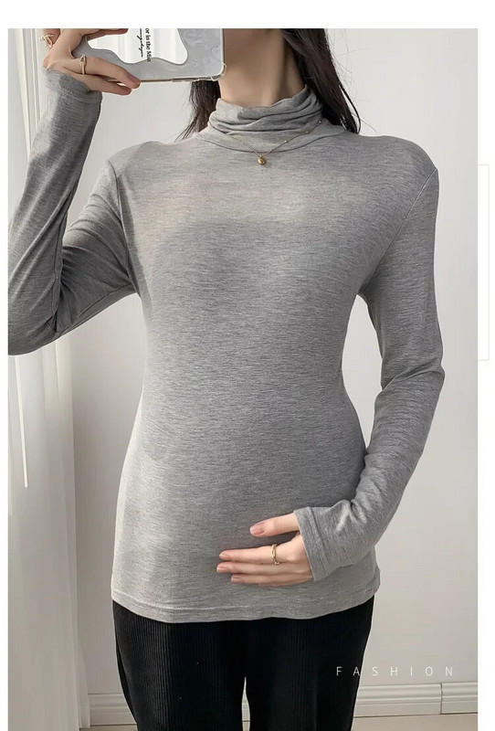2023 m. rudens žiema Motinystės medvilniniai marškinėliai ilgomis rankovėmis, nėščia moteris, ploni, įprasti marškiniai, ištempti nėštumui skirti marškinėliai