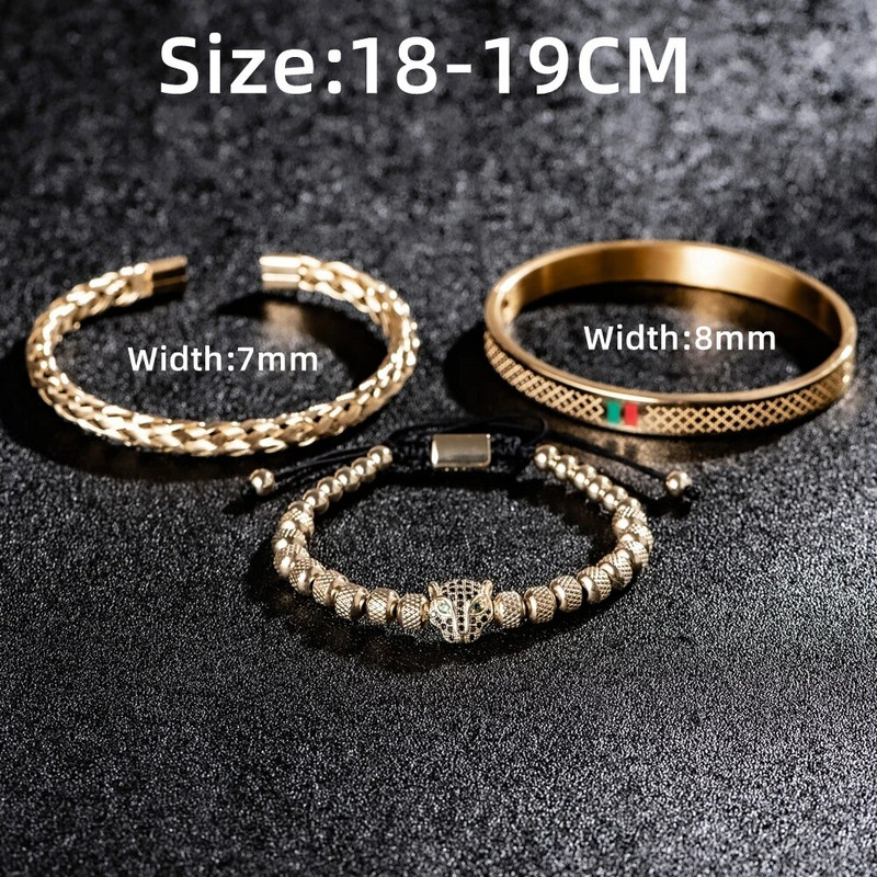 Brățară de împletit manuală de lux pentru bărbați Pave CZ cap de leopard email verde roșu brățară bijuterii din oțel inoxidabil Dropshipping