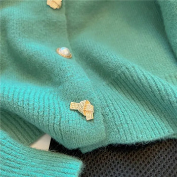 Γυναικεία πλεκτή ζακέτα 2023 Φθινόπωρο Χειμώνας Νέα Κορεάτικη μονόχρωμη παλτό πουλόβερ με στρογγυλή λαιμόκοψη Κομψές ζακέτες