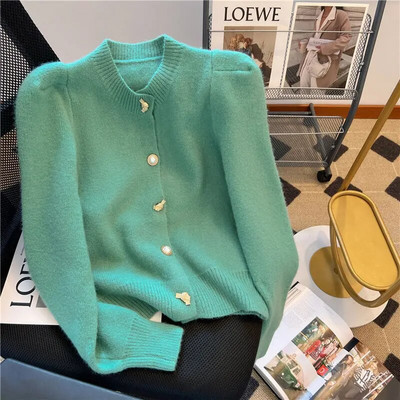 Knitted Cardigan women`s 2023 Autumn Winter New Korean Loose Solid Color Round Neck Sweater Coat Fashion Elegant Cardigans
