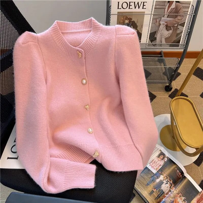 Cardigan tricotat pentru femei, toamnă iarnă 2023, nou coreeană, largi, culoare solidă, cu gât rotund, haină, cardigane elegante la modă