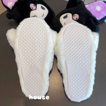 Kuromi My Melody Sanrio Cartoon Плюшени чехли Подови чехли Топли зимни домашни чехли Плоски ежедневни неплъзгащи се домашни обувки за момиче