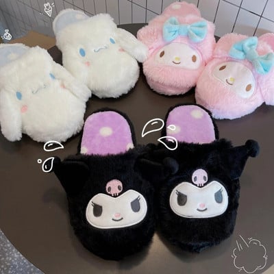 Kuromi My Melody Sanrio Cartoon Плюшени чехли Подови чехли Топли зимни домашни чехли Плоски ежедневни неплъзгащи се домашни обувки за момиче