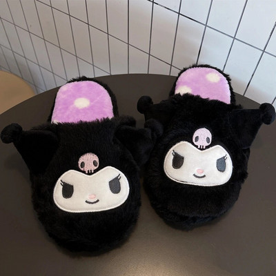 Kuromi My Melody Sanrio Papuci de pluș de desene animate Papuci de podea Papuci de iarnă calde pentru interior Pantofi de casă pentru fete, casual, plat, anti-alunecare