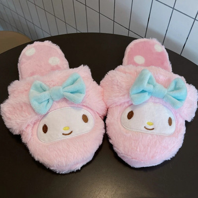 Kuromi My Melody Sanrio Papuci de pluș de desene animate Papuci de podea Papuci de iarnă calde pentru interior Pantofi de casă pentru fete, casual, plat, anti-alunecare