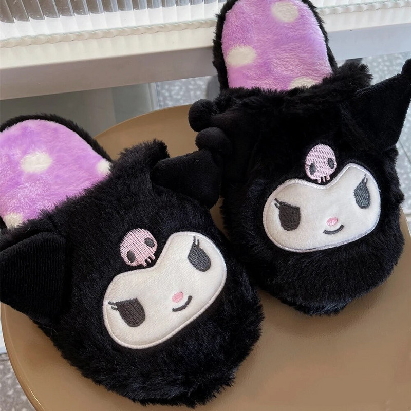Kuromi My Melody Sanrio Cartoon pliušinės šlepetės grindinės šlepetės šiltos žiemos vidaus šlepetės plokščios laisvalaikio neslystančios mergaitės namų batai