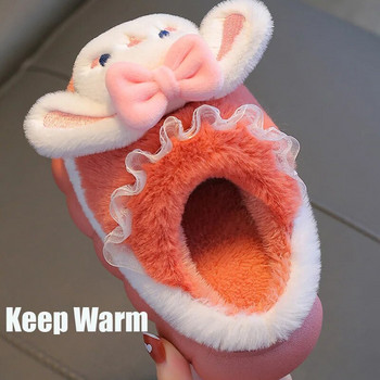 Αντιολισθητικές χειμερινές ζεστές παιδικές παντόφλες Cartoon Furry Baby Girls Home Εσωτερικά βελούδινα παπούτσια Μαλακή σόλα δαπέδου ζεστές βαμβακερές παντόφλες