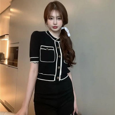 Cardigan Femei Cu mânecă scurtă Decupat primăvară Panouri Slim Fit Design Tender Femei Casual Stil coreean Zilnic Кардиган Женский