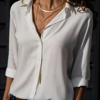 Gentillove Елегантна шифонена блуза с дълги ръкави с големи размери, плътно V-образно деколте, летни дамски топове, женски офис ризи, ежедневни, обикновени