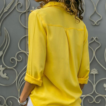 Gentillove Елегантна шифонена блуза с дълги ръкави с големи размери, плътно V-образно деколте, летни дамски топове, женски офис ризи, ежедневни, обикновени