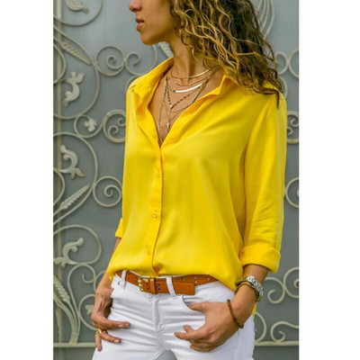 Gentillove, elegantă, cu mânecă lungă, supradimensionată, cu decolteu în V, din șifon, bluză de vară pentru femei, cămăși de birou pentru femei, ocazional obișnuit
