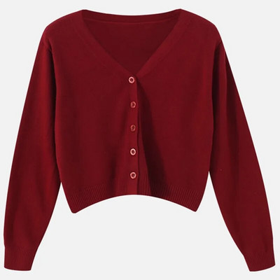 Long Sleeve Casual T shirt Cropped Cardigans Autumn Thin Women`s Knitted Cardigan Sexy Solid Color Women T-shirt Crop Trendy