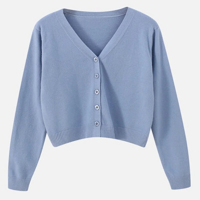 Tricou casual cu mânecă lungă Cardigan decupat Toamna Cardigan subțire pentru femei tricotat Sexy Tricou pentru femei de culoare solidă Crop la modă