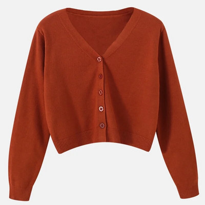 Tricou casual cu mânecă lungă Cardigan decupat Toamna Cardigan subțire pentru femei tricotat Sexy Tricou pentru femei de culoare solidă Crop la modă