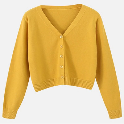 Tricou casual cu mânecă lungă Cardigan decupat Toamna Cardigan subțire pentru femei tricotat Sexy Tricou pentru femei de culoare solidă Crop la modă