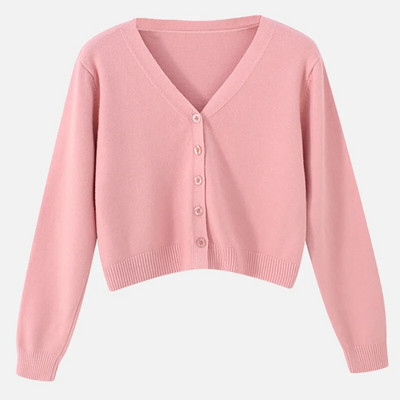 Tricou casual cu mânecă lungă Cardigan decupat Toamna Cardigan subțire pentru femei tricotat Sexy Tricou pentru femei de culoare solidă Crop la modă