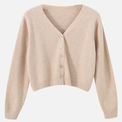 Tricou casual cu mânecă lungă Cardigan decupat Toamna Cardigan subțire pentru femei tricotat Sexy Tricou pentru femei de culoare solidă Crop la modă