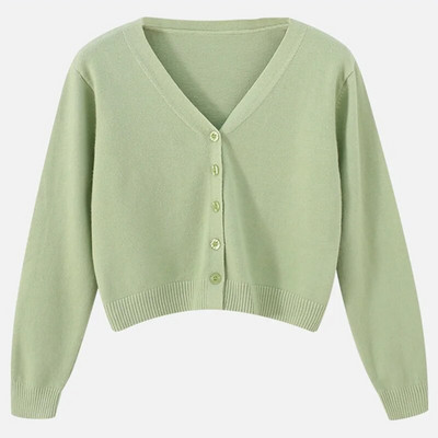Tricou casual cu mânecă lungă Cardigan decupat Toamna Cardigan subțire pentru femei tricotat Sexy Tricou pentru femei de culoare solidă Crop la modă