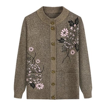 Нов принт Пролетно-есенен пуловер с дълъг ръкав за майка на средна възраст, дамска плетена долна риза Grandma Cardigan Mujer