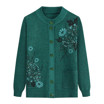 Нов принт Пролетно-есенен пуловер с дълъг ръкав за майка на средна възраст, дамска плетена долна риза Grandma Cardigan Mujer