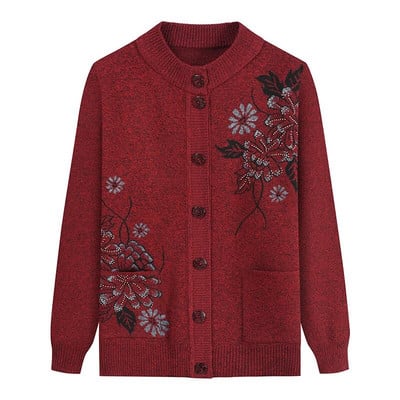 Pulover cu mâneci lungi, cu mâneci lungi, pentru bătrâni de vârstă mijlocie, pentru femei, cămașă tricotată, cardigan pentru femeie