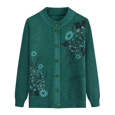 Pulover cu mâneci lungi, cu mâneci lungi, pentru bătrâni de vârstă mijlocie, pentru femei, cămașă tricotată, cardigan pentru femeie