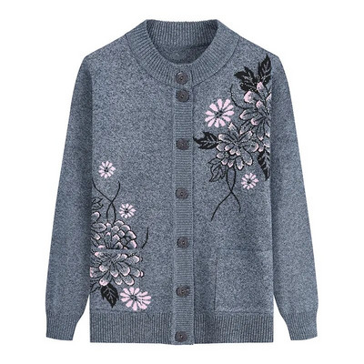 Pulover cu mâneci lungi, cu mâneci lungi, pentru bătrâni de vârstă mijlocie, pentru femei, cămașă tricotată, cardigan pentru femeie