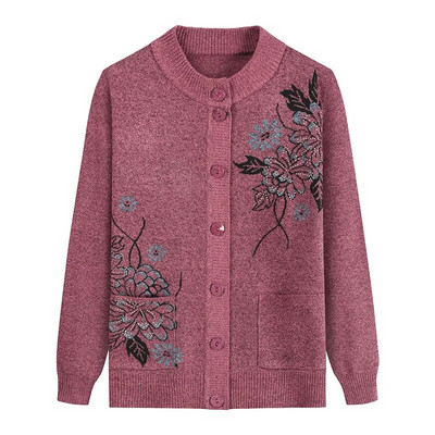 Pulover cu mâneci lungi, cu mâneci lungi, pentru bătrâni de vârstă mijlocie, pentru femei, cămașă tricotată, cardigan pentru femeie