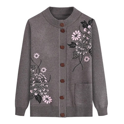 Pulover cu mâneci lungi, cu mâneci lungi, pentru bătrâni de vârstă mijlocie, pentru femei, cămașă tricotată, cardigan pentru femeie