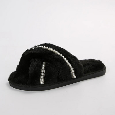 Női plüss papucs meleg bolyhos papucs kényelmes műszőrme kereszt beltéri padlópapucs lapos puha szőrme cipő női női