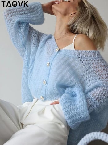 TAOVK Γυναικείες μπλούζες με βελονάκι Πλεκτά πουλόβερ ανάλαφρα διαφανή Λεπτό πουλόβερ φαρδιά ζακέτα