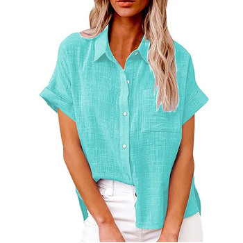 Едноцветни ежедневни широки ризи за жени 2023 Лято 2023 г. Ретро дамски извънгабаритни ризи и блузи Модни елегантни младежки дамски топове