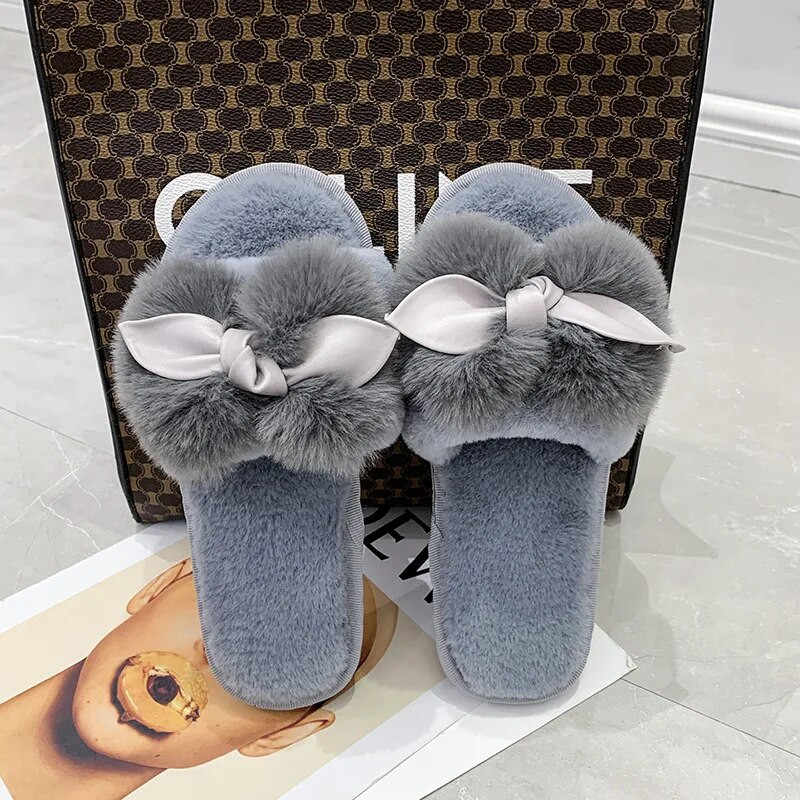 Női Házi papucs Műszőrme Divat Meleg Cipők Női Slip Női Csúszdák Fekete Rózsaszín Hangulatos Otthoni Szőrös Papucsok
