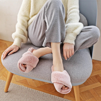 BEVERGREEN Χειμερινές γυναικείες παντόφλες σπιτιών ψεύτικη γούνα Ζεστά επίπεδα παπούτσια Γυναικεία slip on Home Furry Ladies Slides Plus Size Χονδρική