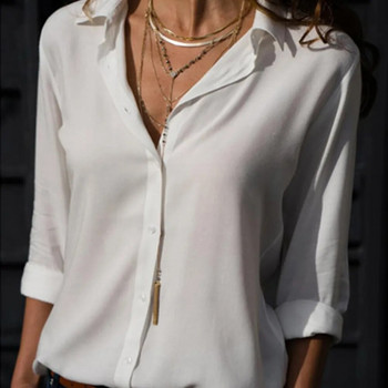 Дамски топове, блузи, 2023, пролет, лято, елегантни шифонени блузи с дълъг ръкав и V-образно деколте Дамско работно облекло, ризи, блуза с големи размери