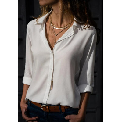 Topuri pentru femei Bluze 2023, primăvară vară, elegante, cu mâneci lungi, bluză din șifon, cu decolteu în V, pentru femei, cămăși, bluză supradimensionată