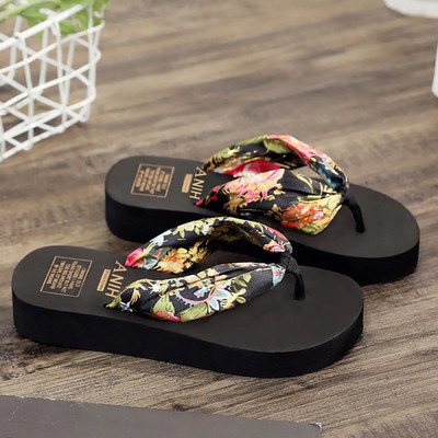 2023 papuci de vară cu imprimare florală pentru femei, boemi, cu curea din satin, cu platformă, pantofi, pantofi de plajă, în aer liber, cu fundul gros