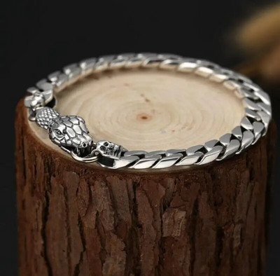 Brățară nordică dublu cu cap de lup din oțel inoxidabil Brățară cu lanț de plasă punk retro pentru bărbați Brățară cu animale Hip Hop Rock Trend Bijuterii