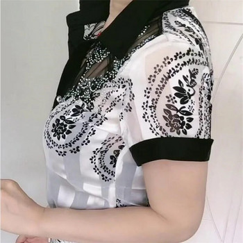 Дамски горнища от блуза Летни дантелени шифонени ризи с ревери Шевове с щампи Копчета Дамски блузи Офис Дамски ризи ризи от цветя