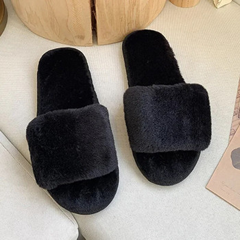 Γυναικείες παντόφλες για το σπίτι ψεύτικη γούνα ζεστά ίσια παπούτσια Χειμερινό φθινόπωρο Γυναικείες σαγιονάρες μόδας Slide Κομψές βελούδινες παντόφλες