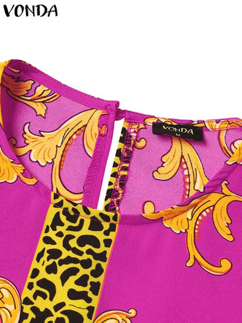 VONDA Модни парти горнища 2023 Дамска елегантна офис блуза Летни ризи с принтове Плажни горнища Ежедневни бохемски големи туники с торбички