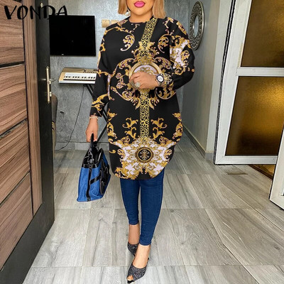 VONDA Fashion Party Felsők 2023 Női Elegáns Irodai Blúz Nyári Nyomtatott Ingek Strand felsők Alkalmi Bohém Oversize Tunika Baggy
