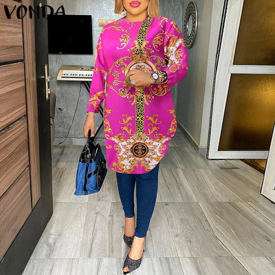 VONDA Fashion Party Felsők 2023 Női Elegáns Irodai Blúz Nyári Nyomtatott Ingek Strand felsők Alkalmi Bohém Oversize Tunika Baggy