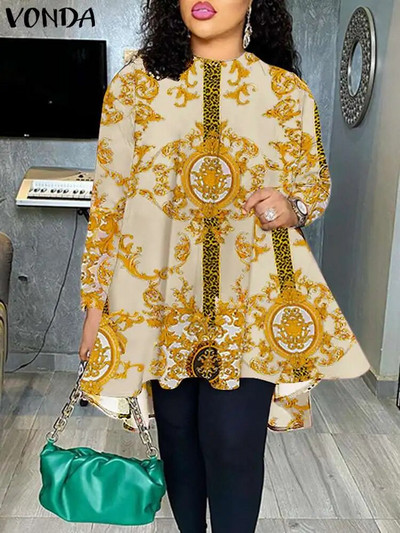 VONDA Fashion Party Felsők 2023 Női Elegáns Irodai Blúz Nyári Nyomtatott Ingek Strand felsők Alkalmi Bohém Oversize Tunika Baggy